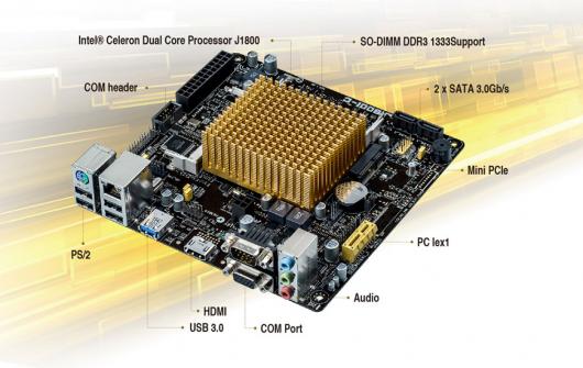 Материнская плата ASUS J1800I-C формата Mini-ITX стоит 1175 грн.